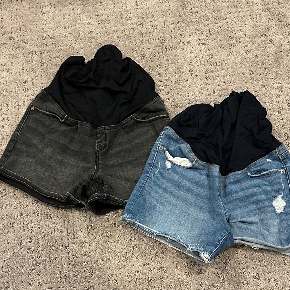 Maternity Denim Shorts with Black Stretch Waistband - Light & Dark Wash size 6